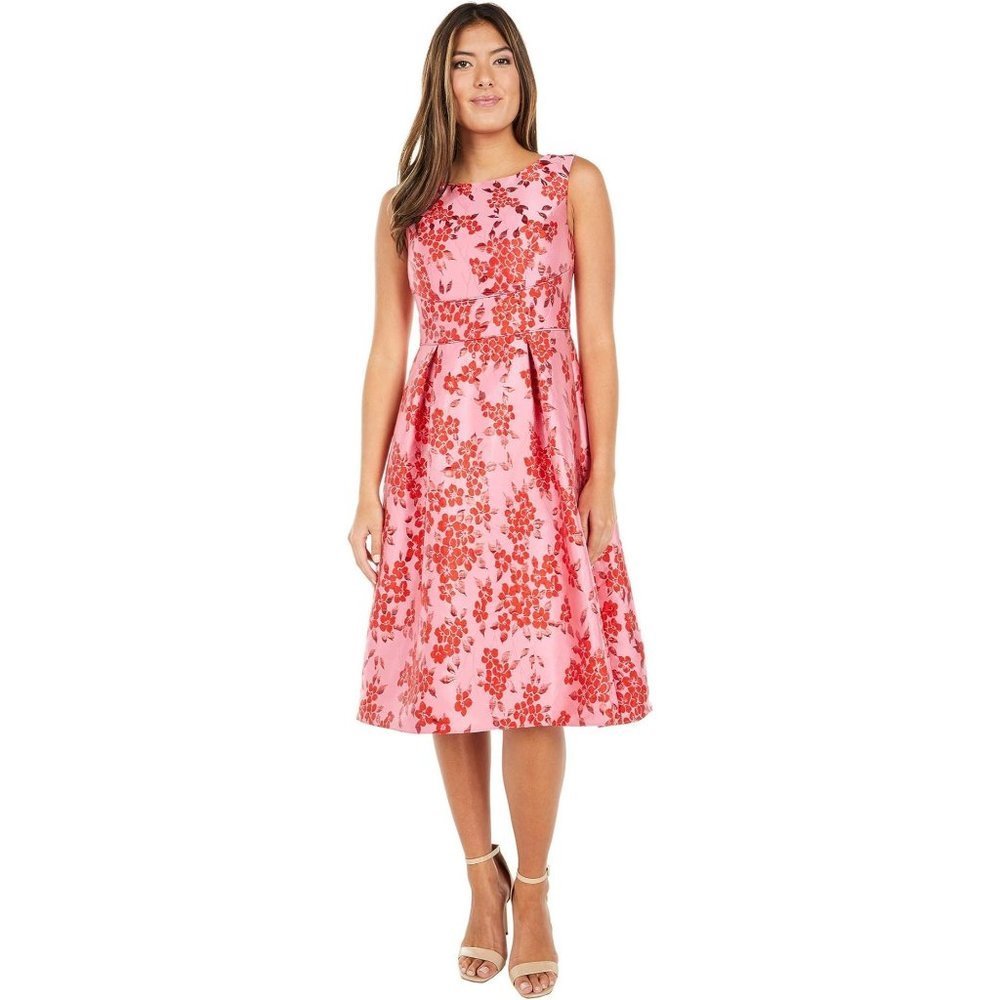 Adrianna Papell Pink Floral Midi Dress
